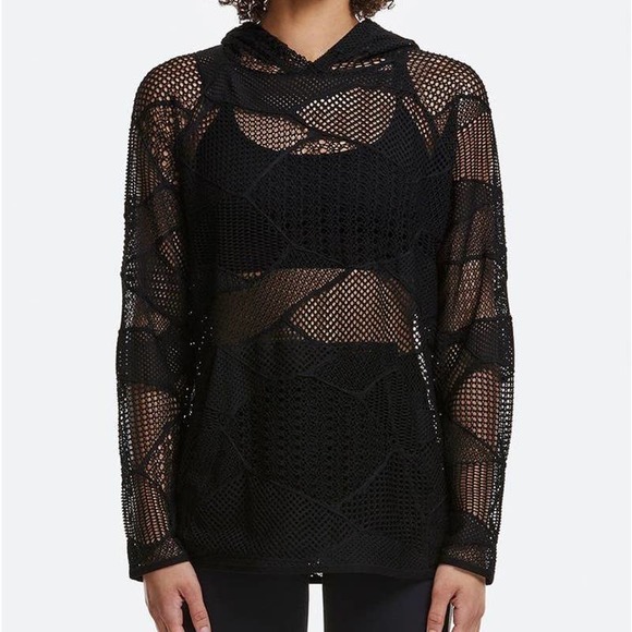 Revolve ALALA Shore Collage Mesh Sheer Pullover Hoodie, Black - Picture 1 of 10